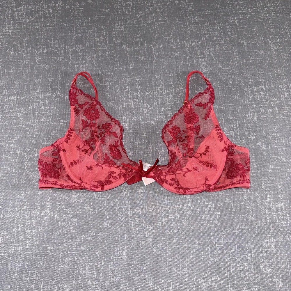 Victorias Secret Very Sexy Bra Womens 36B Pink Lace Push Up Underwire Sheer